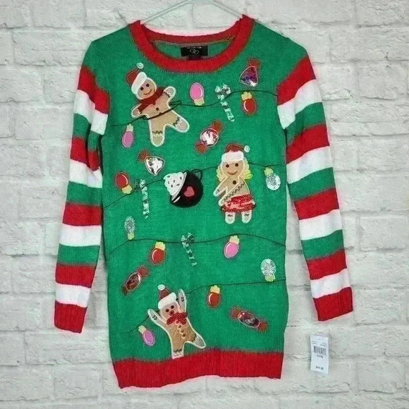 Girls It's Our Time Crew Neck Gingerbread Party Christmas Tunic Sweater sz  L 14 - Picture 3 of 12